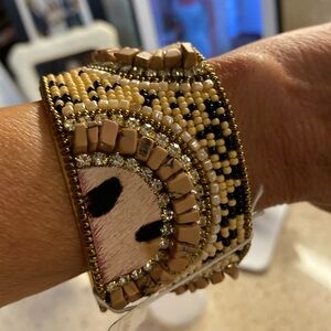 Beaded Cuff Bracelet - Gold and Black
